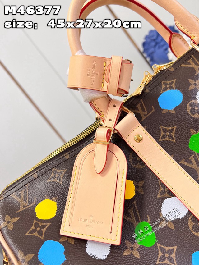 LV專櫃2023新款LV x YK Keepall 45旅行袋 M46377 路易威登波點圖案手提旅行包 dn1307